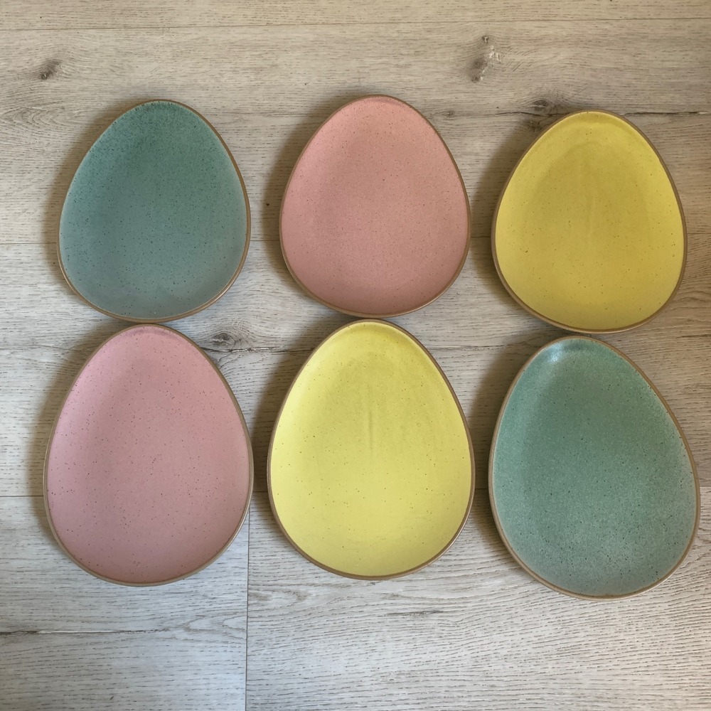 Threshold Egg Shaped Stoneware‎ Plates Set of 6 Pastel Easter Spring Speckled 8"
